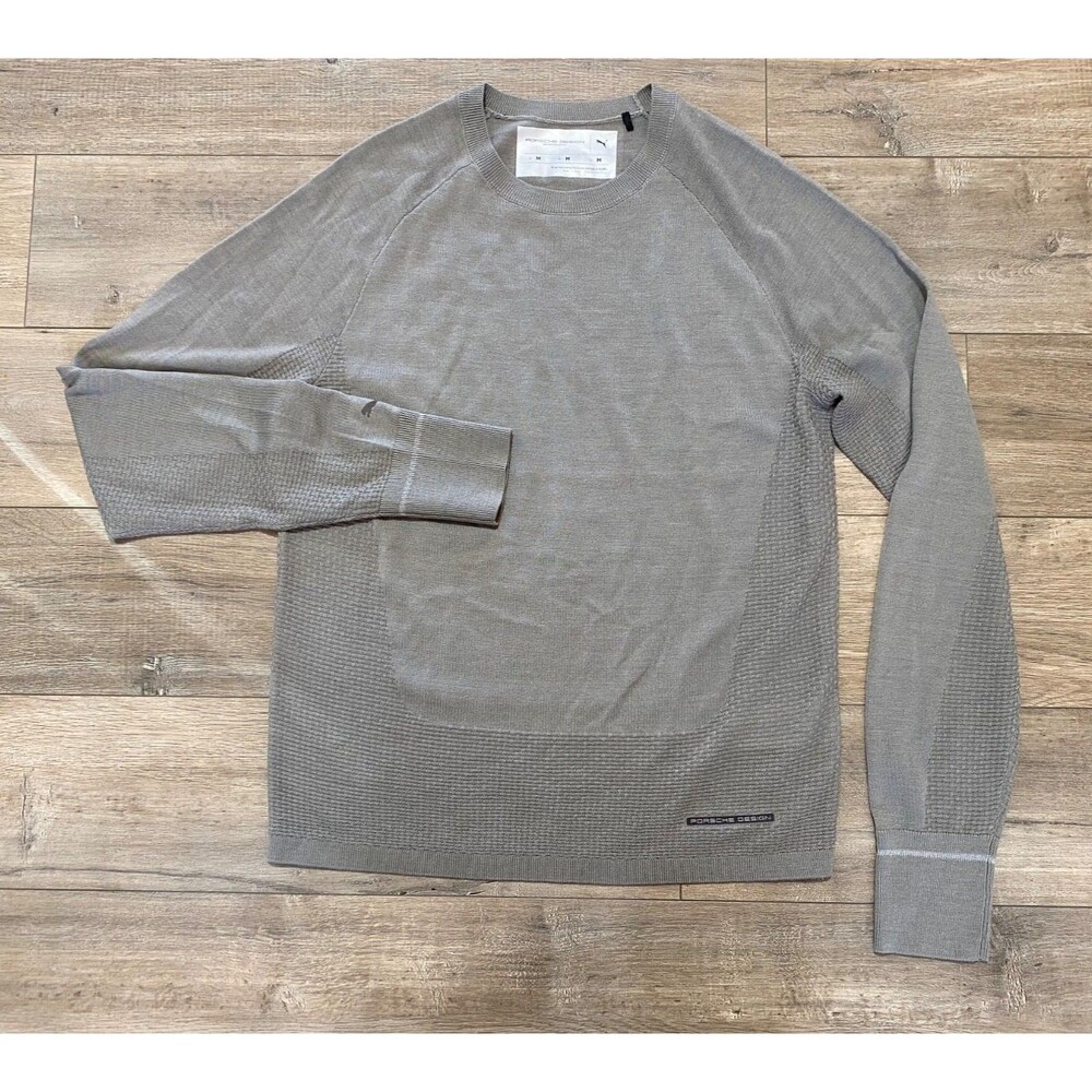 Puma X Porsche Design Wool Sweater Pullover Mens M Gray Crewneck Long Sleeve